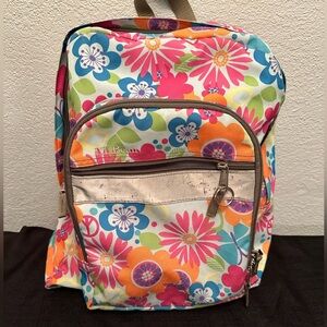 LL bean bright colour floral kids back pack with reflectors.